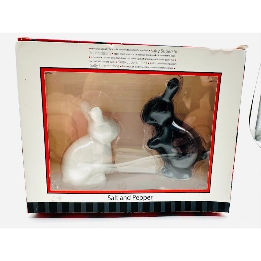 NIB Bunny Rabbit Salt & Pepper Shaker Set, Black and White By 180 Degrees